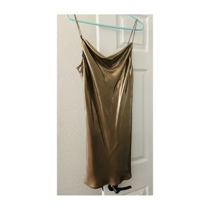 Zara Gold Dress Mini Slip Metallic Spaghetti Strap Size Small